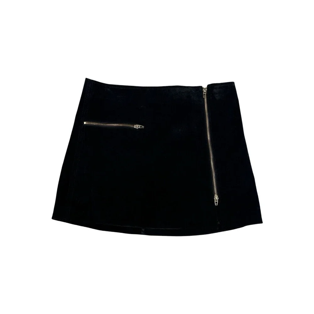 BlankNYC Womens Black Suede Leather Moto Mini Skirt Gold Zipper Size 31